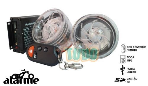 Alarme Mp3 P/ Moto Caixa De Som Usb Cartão Fm Segurança E26